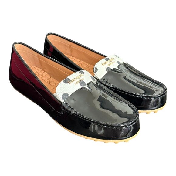 Kate Spade New York Deck Driving Loafers Size 5 Black Patent Leather Polka Dots - Picture 2 of 9